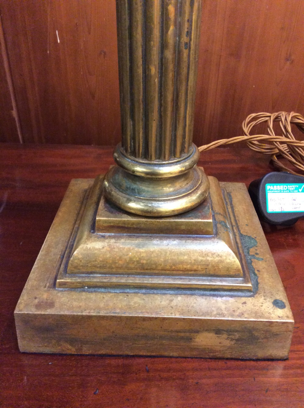 A Pair of Edwardian brass Corinthian column table lamps View IV