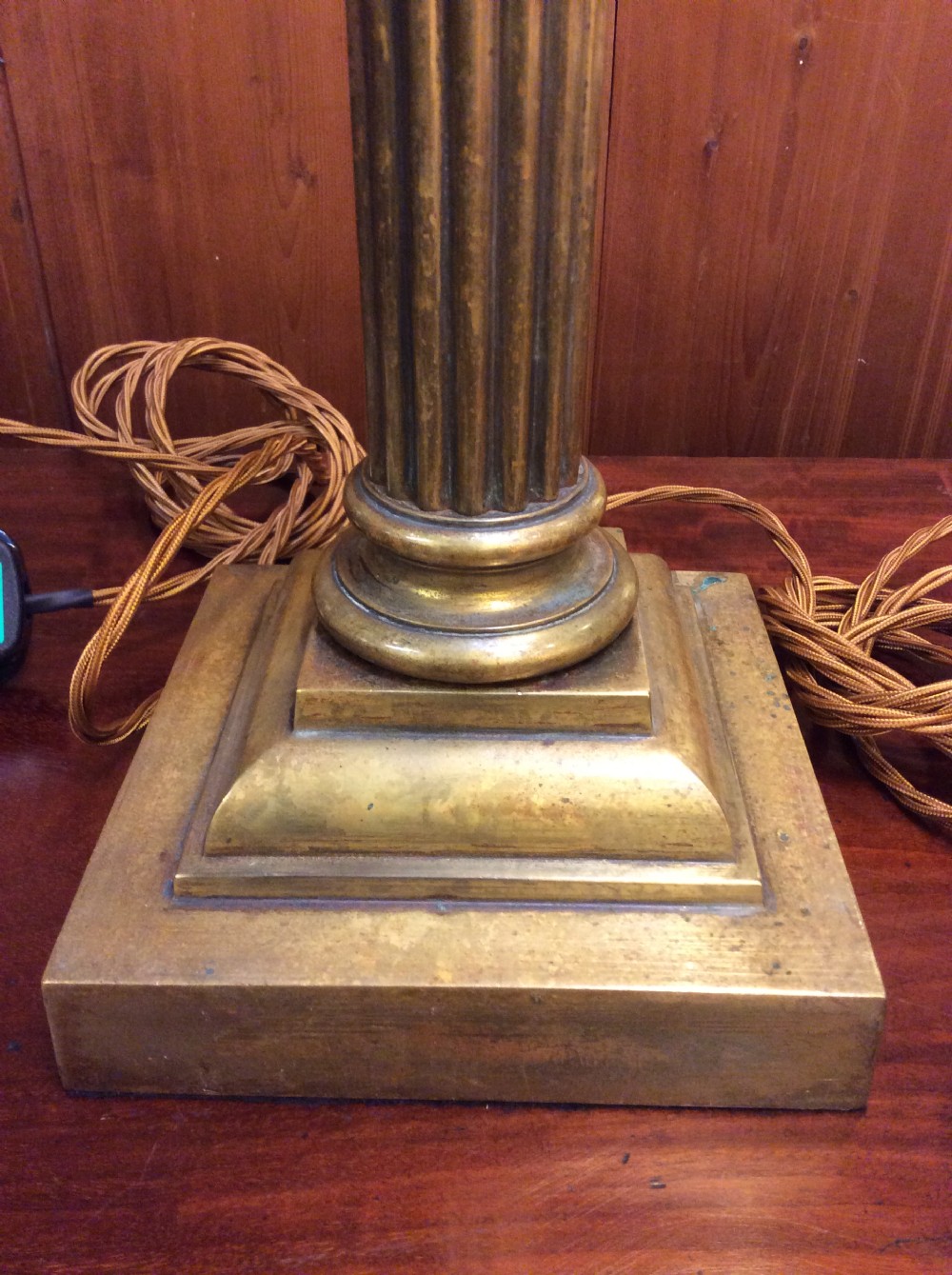 A Pair of Edwardian brass Corinthian column table lamps View V