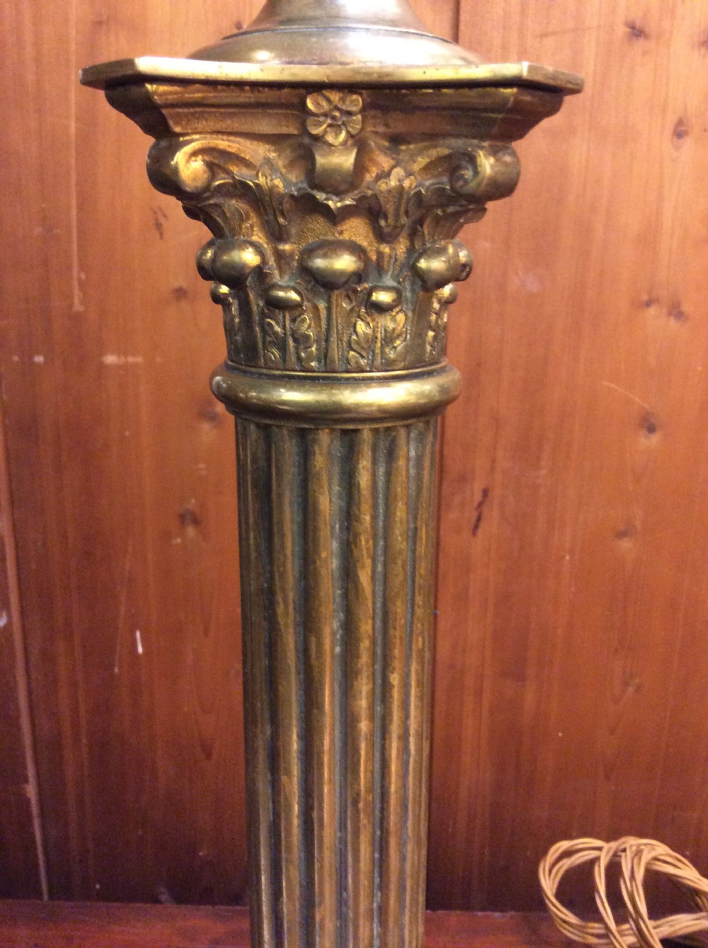 A Pair of Edwardian brass Corinthian column table lamps View VI