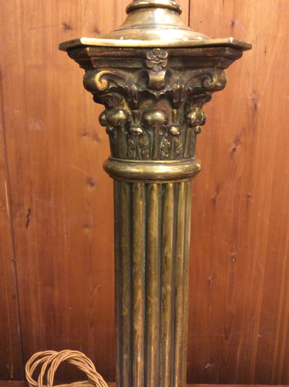 A Pair of Edwardian brass Corinthian column table lamps View VII