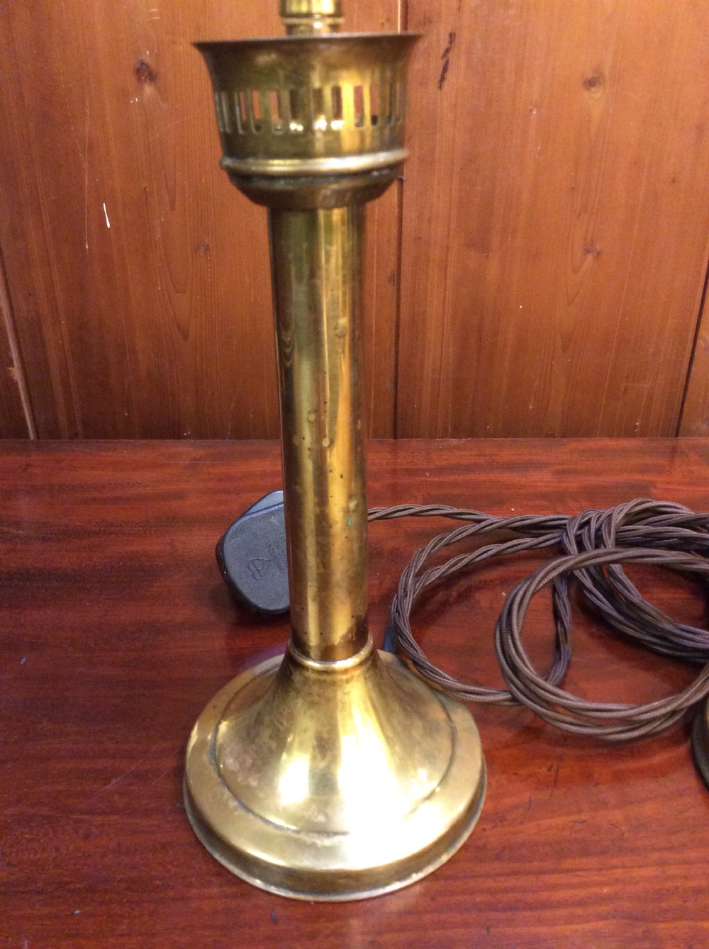 A pair of Edwardian brass table lamps View III