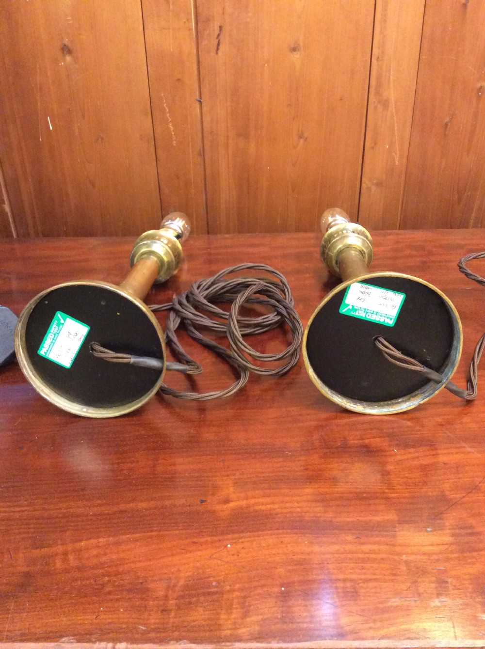 A pair of Edwardian brass table lamps View V