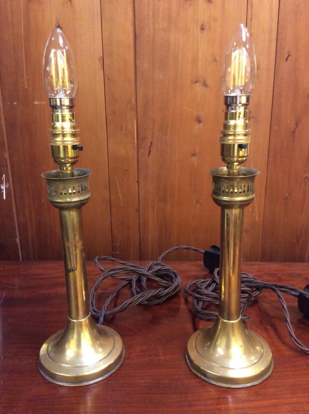 A pair of  Edwardian brass table lamps