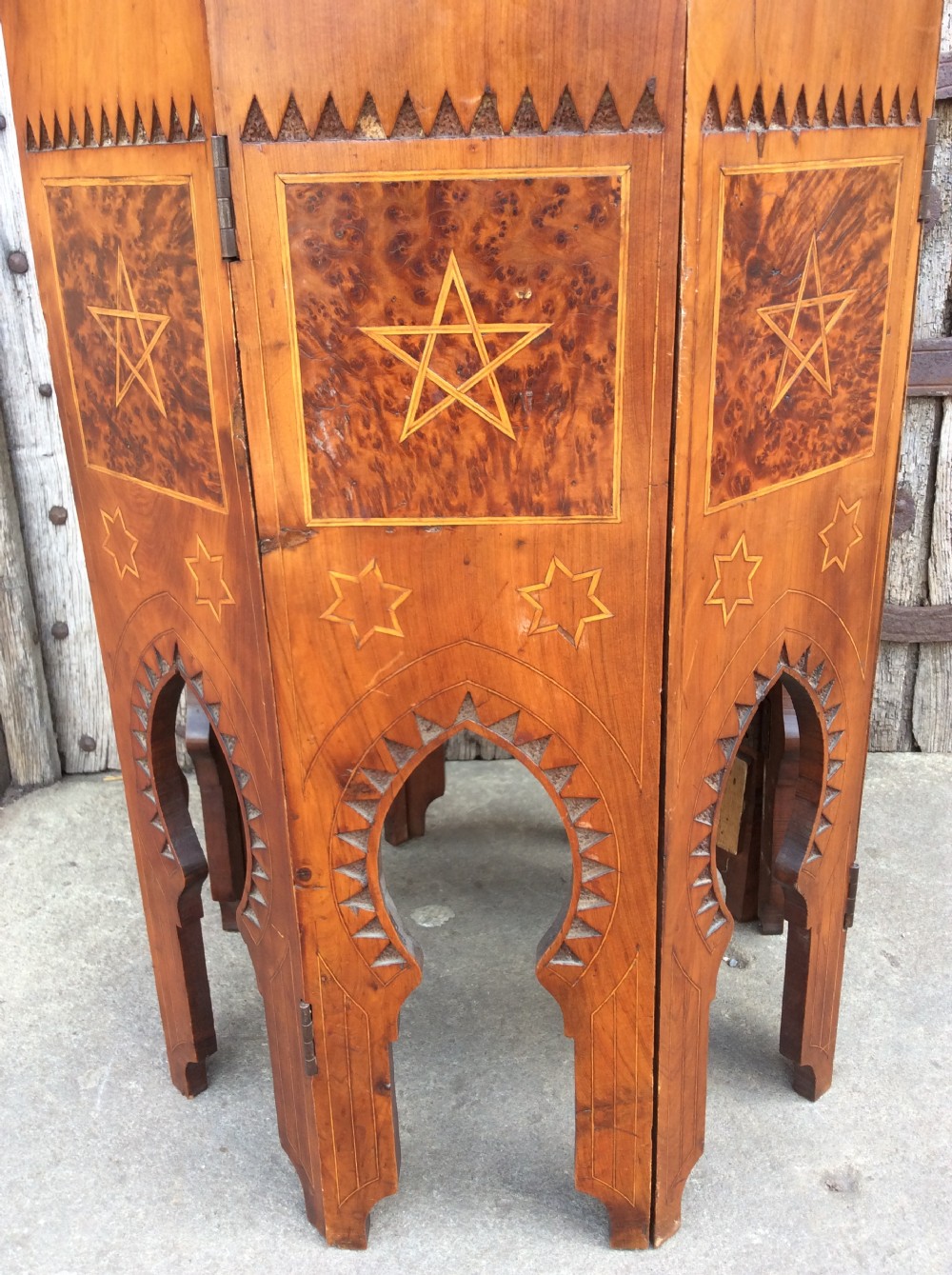 A 19thC Thuya & olive wood octagonal top moorish table View V