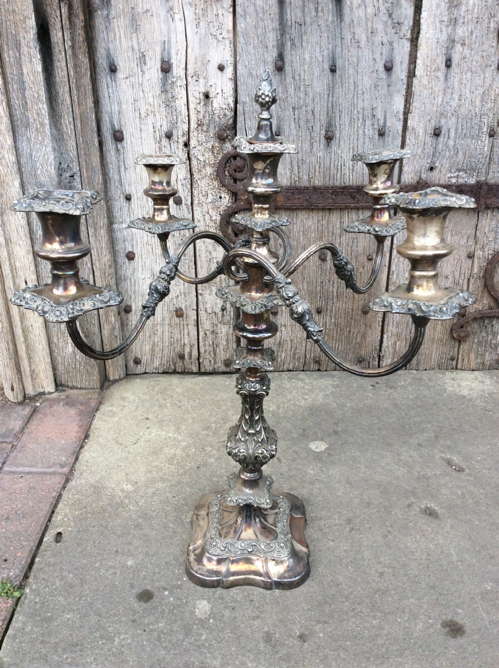 A Pair of silverplated on copper 5 sconce candelabras View XI