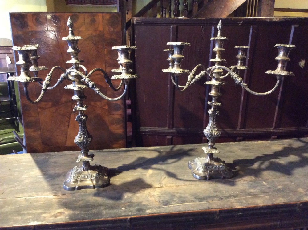 A Pair of silverplated on copper 5 sconce candelabras View II