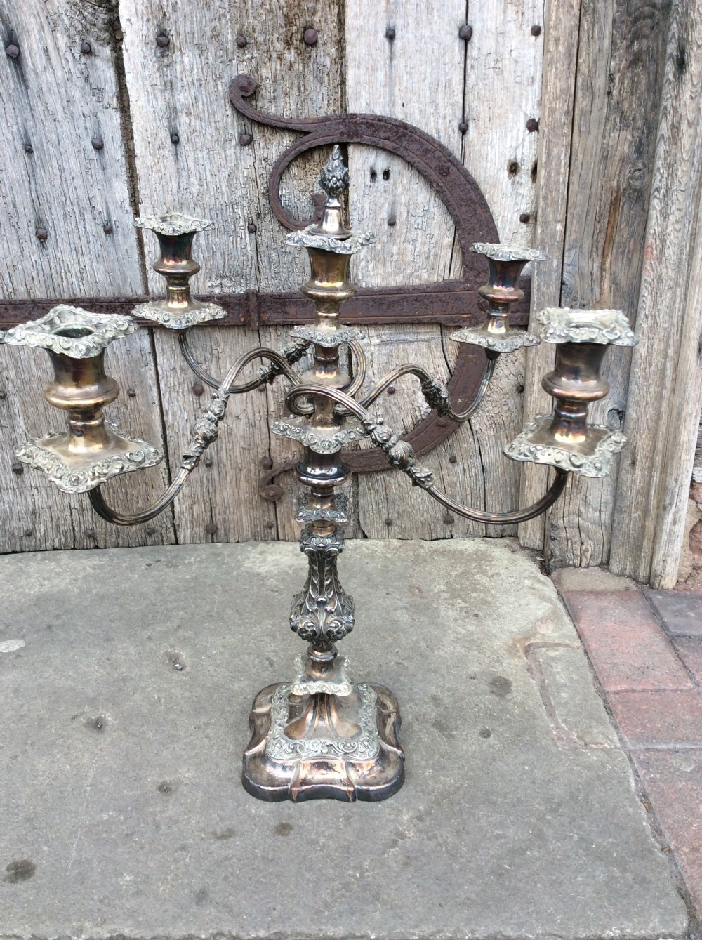 A Pair of silverplated on copper 5 sconce candelabras View III