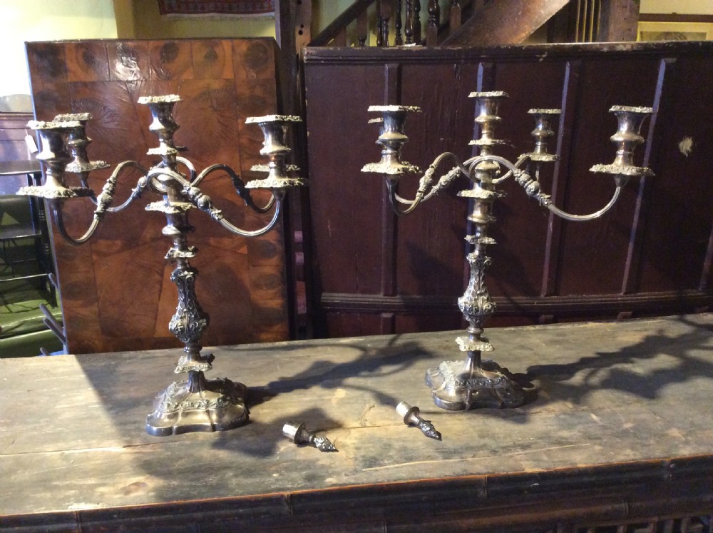 A Pair of silverplated on copper 5 sconce candelabras View IV