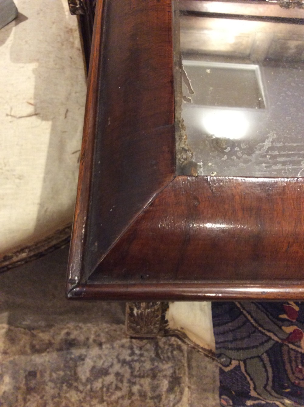 An 18thC Verneered walnut cushion mirror View IV
