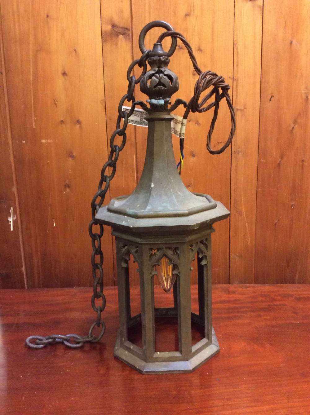 An early 20thC gothic revival bronze hall lantern
