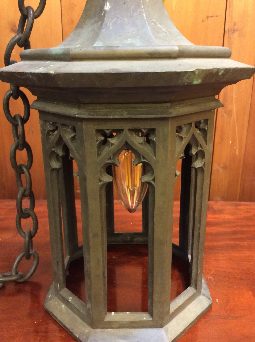 An early 20thC gothic revival bronze hall lantern View III