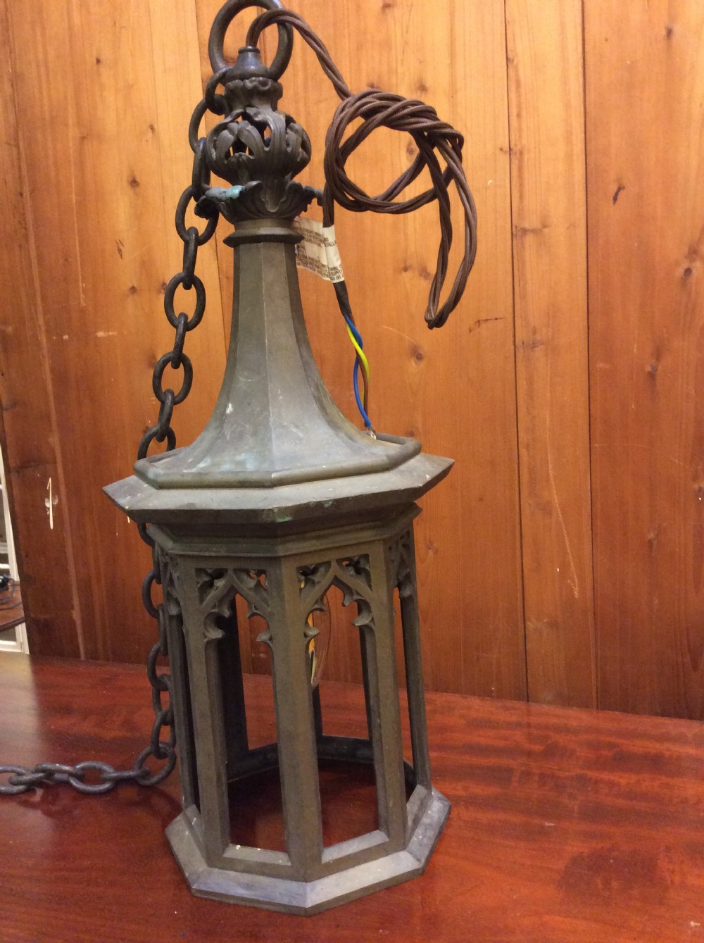 An early 20thC gothic revival bronze hall lantern View VI