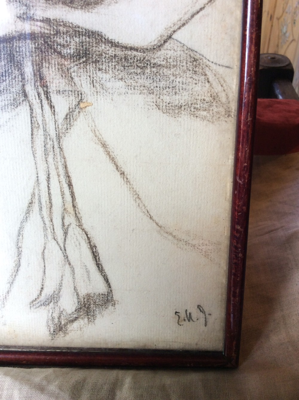 A 19thC Pencil & charcoal drawing of a man View II
