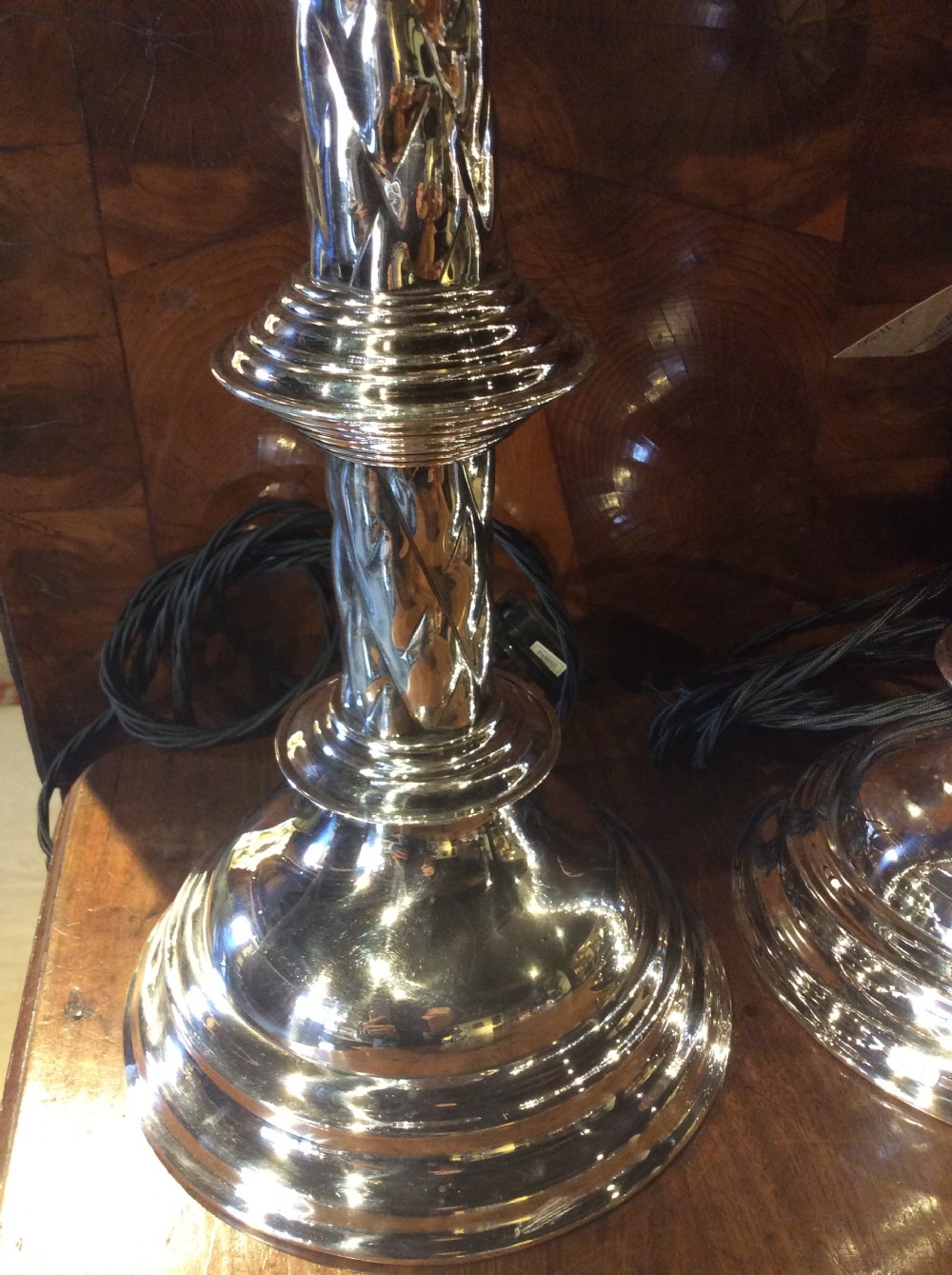 A pair of Edwardian silverplated converted Gothic candlestick View IV