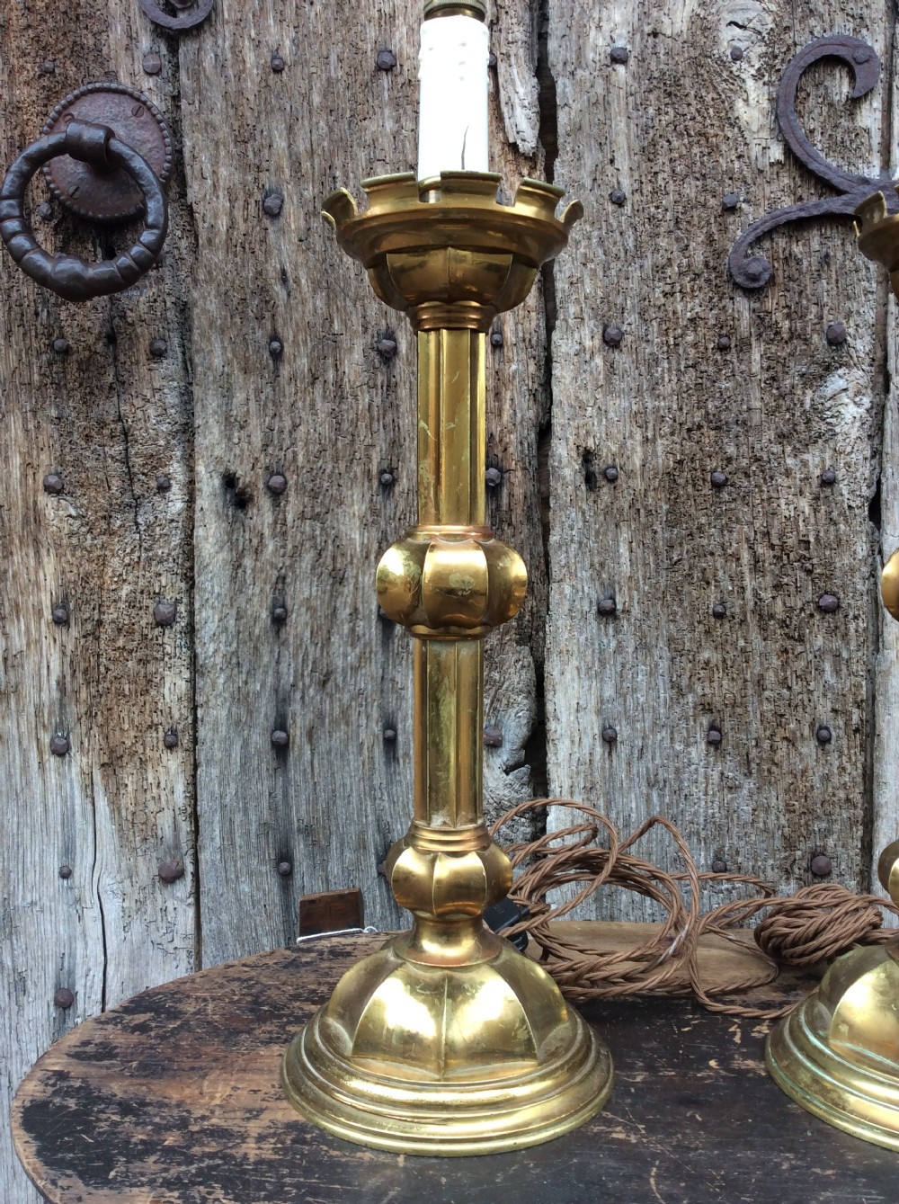 A pair of Gothic revival brass table lamps View IV