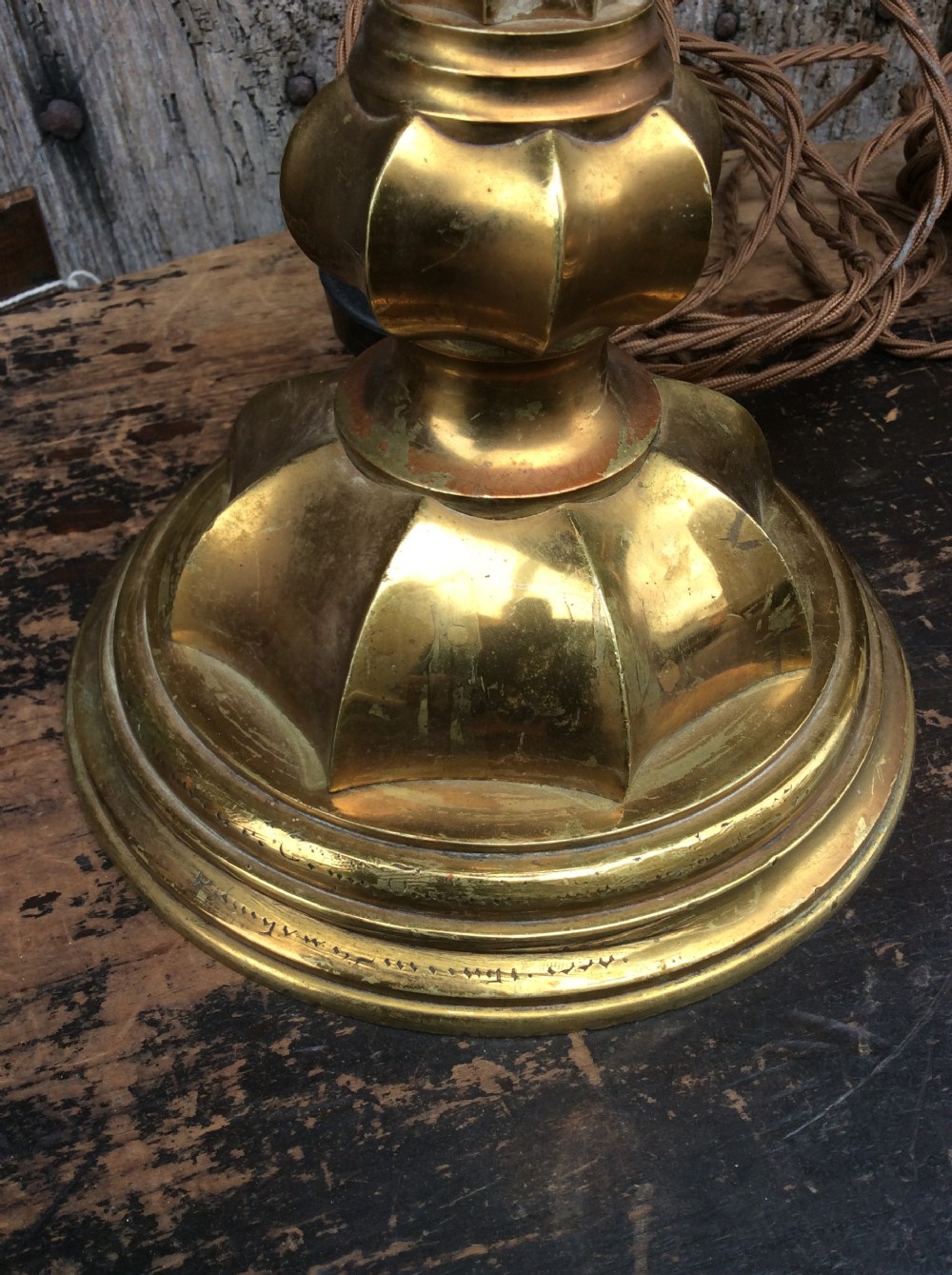 A pair of Gothic revival brass table lamps View VI