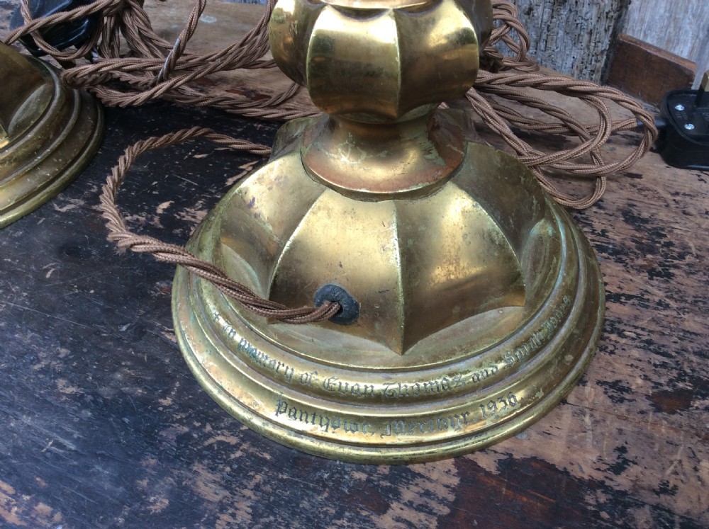 A pair of Gothic revival brass table lamps View VII