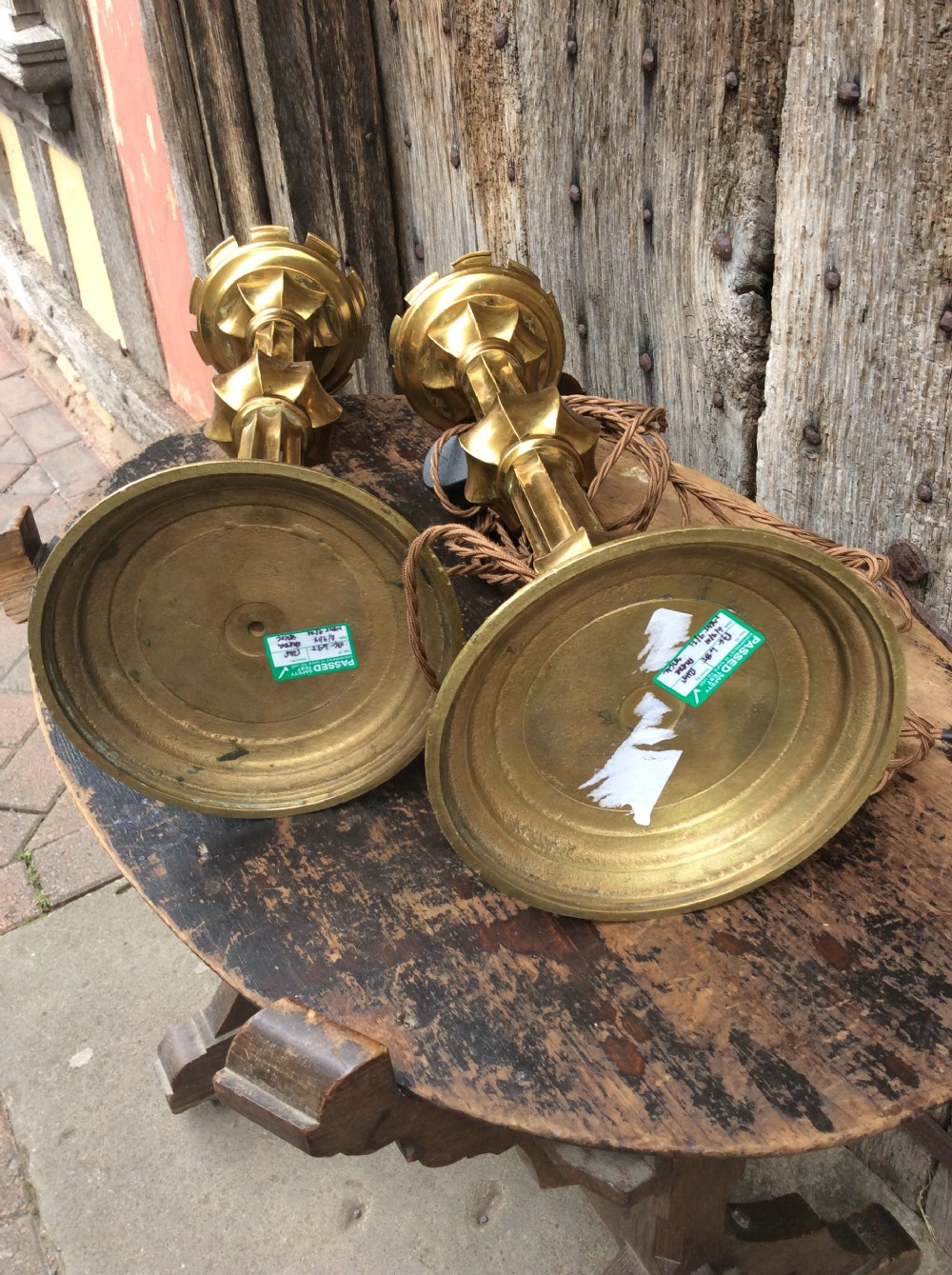 A pair of Gothic revival brass table lamps View VIII