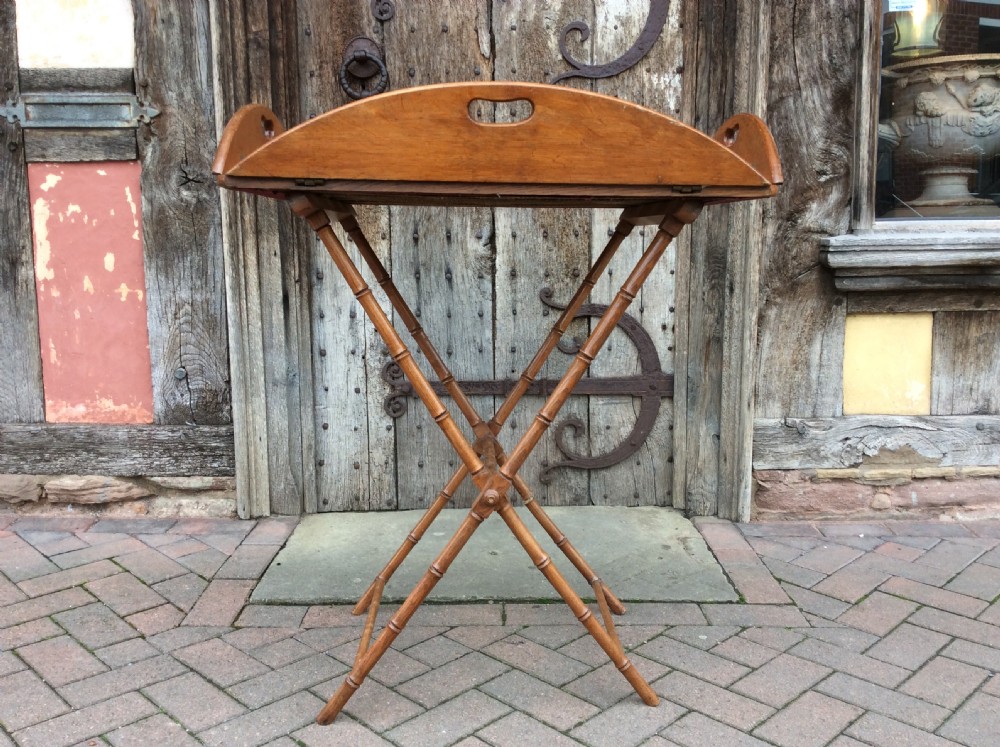 A 19thC buttle’s oak tray with a faux bamboo ash stand View II