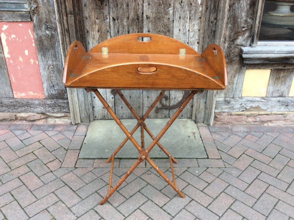 A 19thC buttle’s oak tray with a faux bamboo ash stand View III