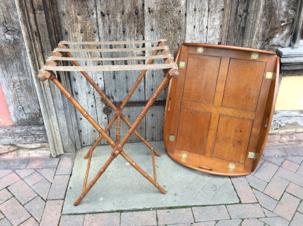 A 19thC buttle’s oak tray with a faux bamboo ash stand View VI