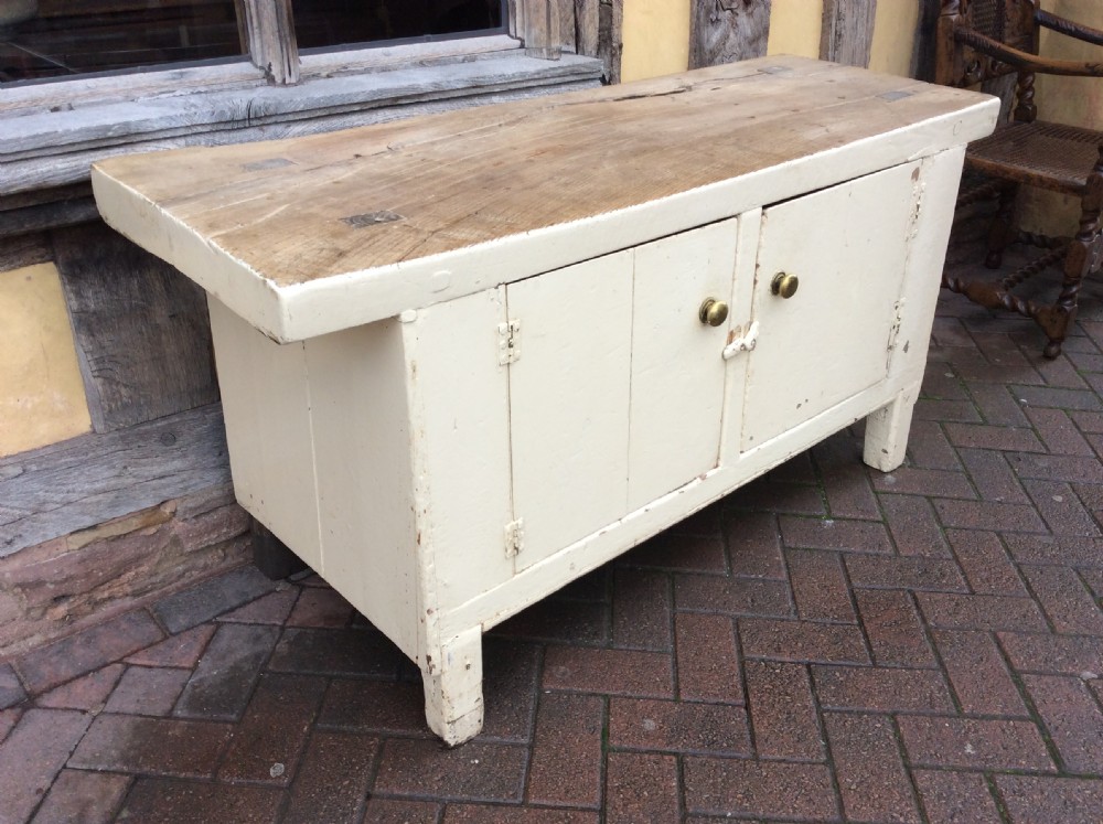 A 19thC painted pine and elm primitive cupboard View II