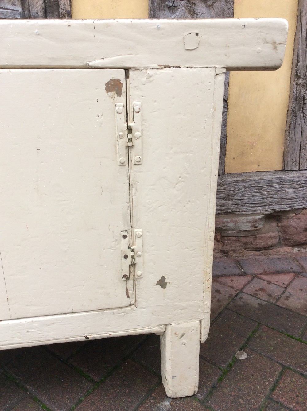 A 19thC painted pine and elm primitive cupboard View VIII