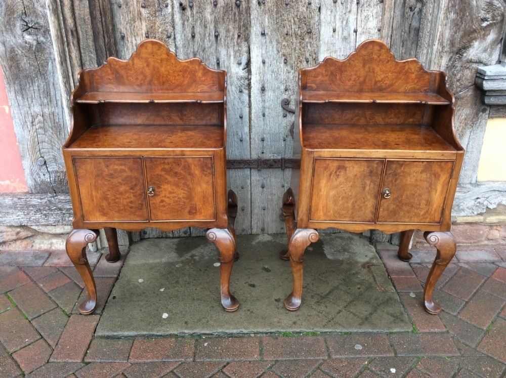 A pair of 1920’s burr ash bedside cabinets