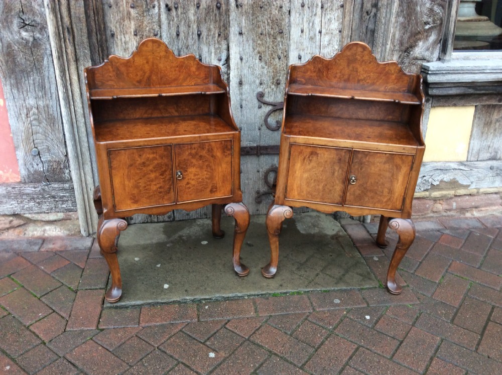 A pair of 1920’s burr ash bedside cabinets View II