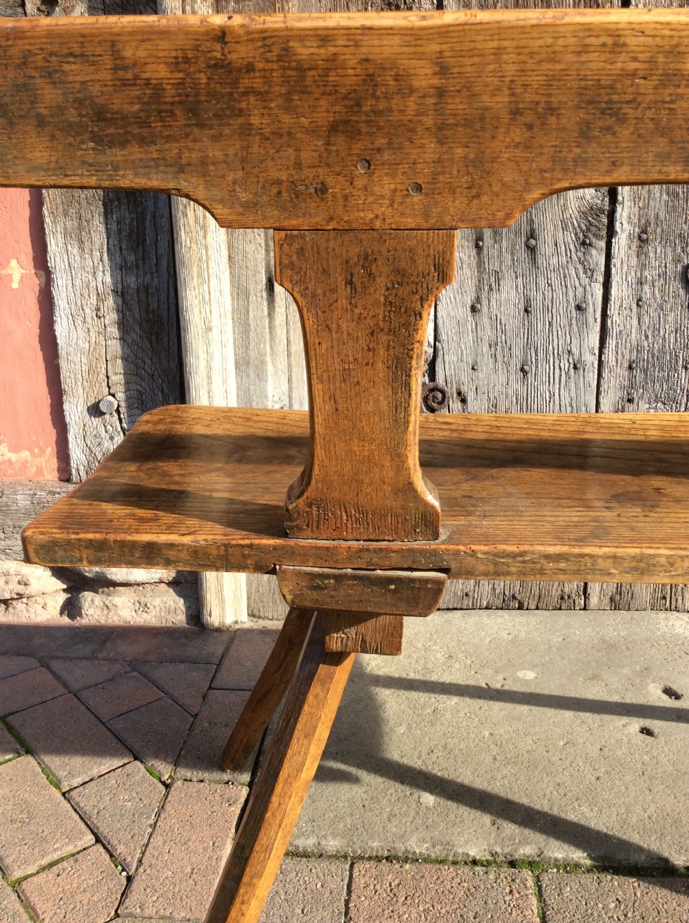 A charming early 19thC Welsh country elm and ash bench View IX