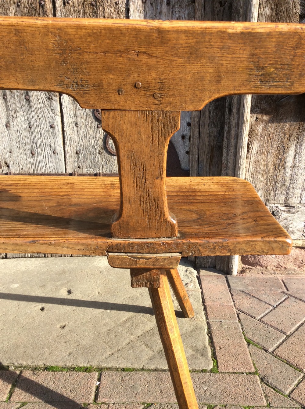 A charming early 19thC Welsh country elm and ash bench View X