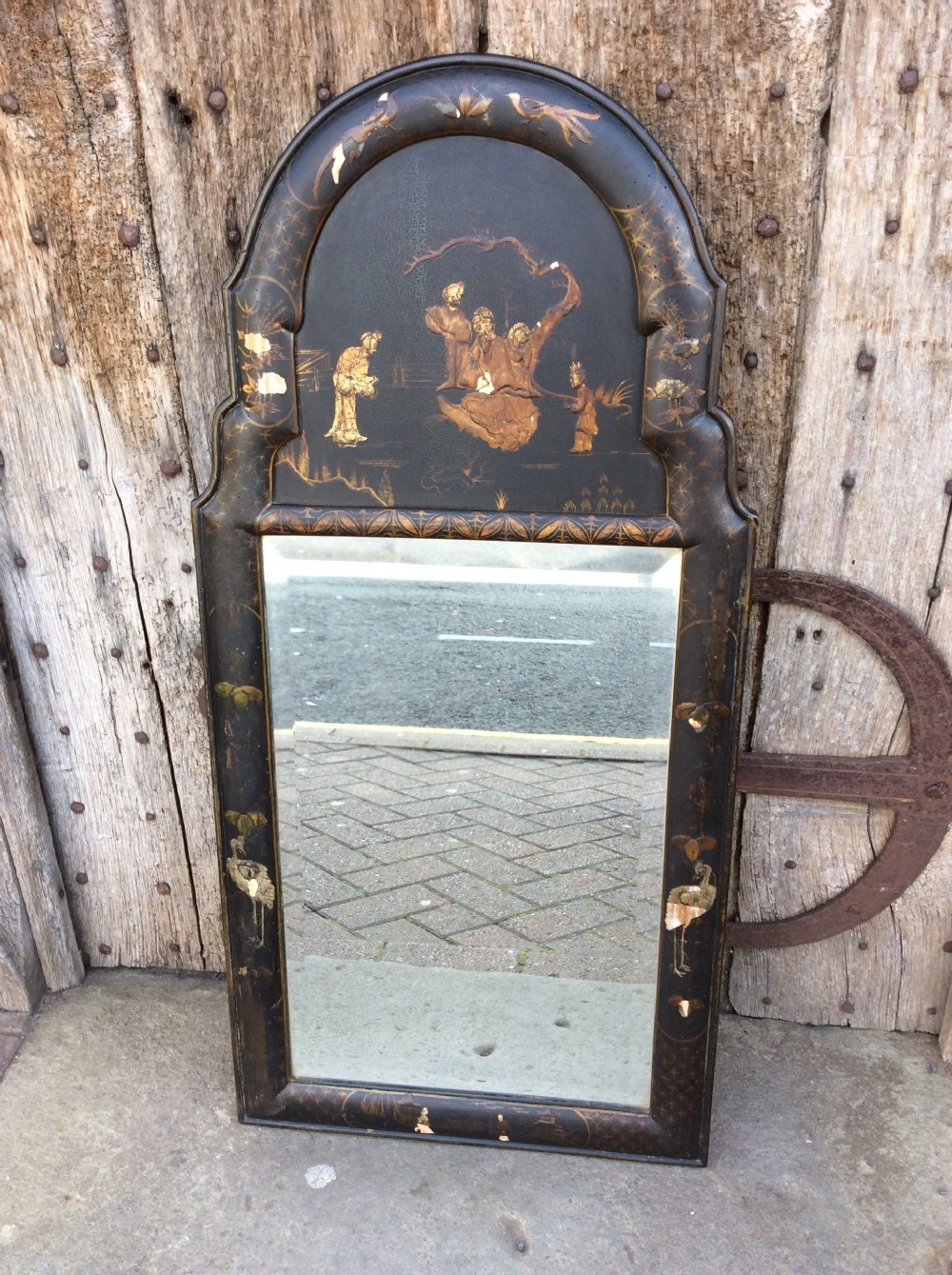 A 19thC Chinoiserie lacquered mirror 