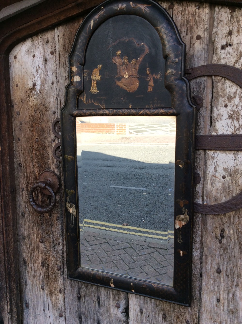 A 19thC Chinoiserie lacquered mirror  View II