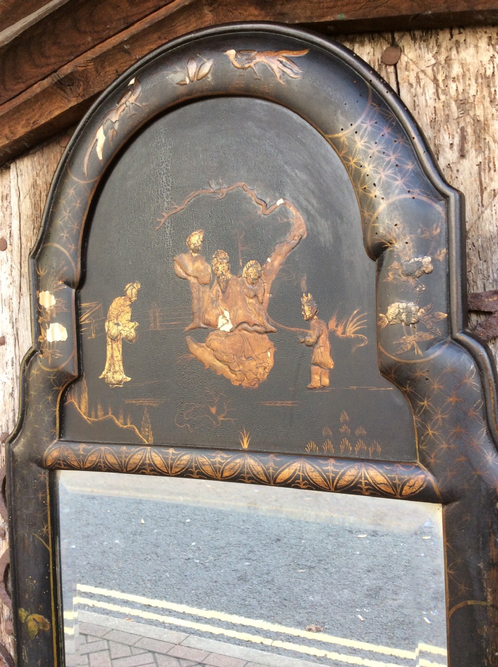 A 19thC Chinoiserie lacquered mirror  View III
