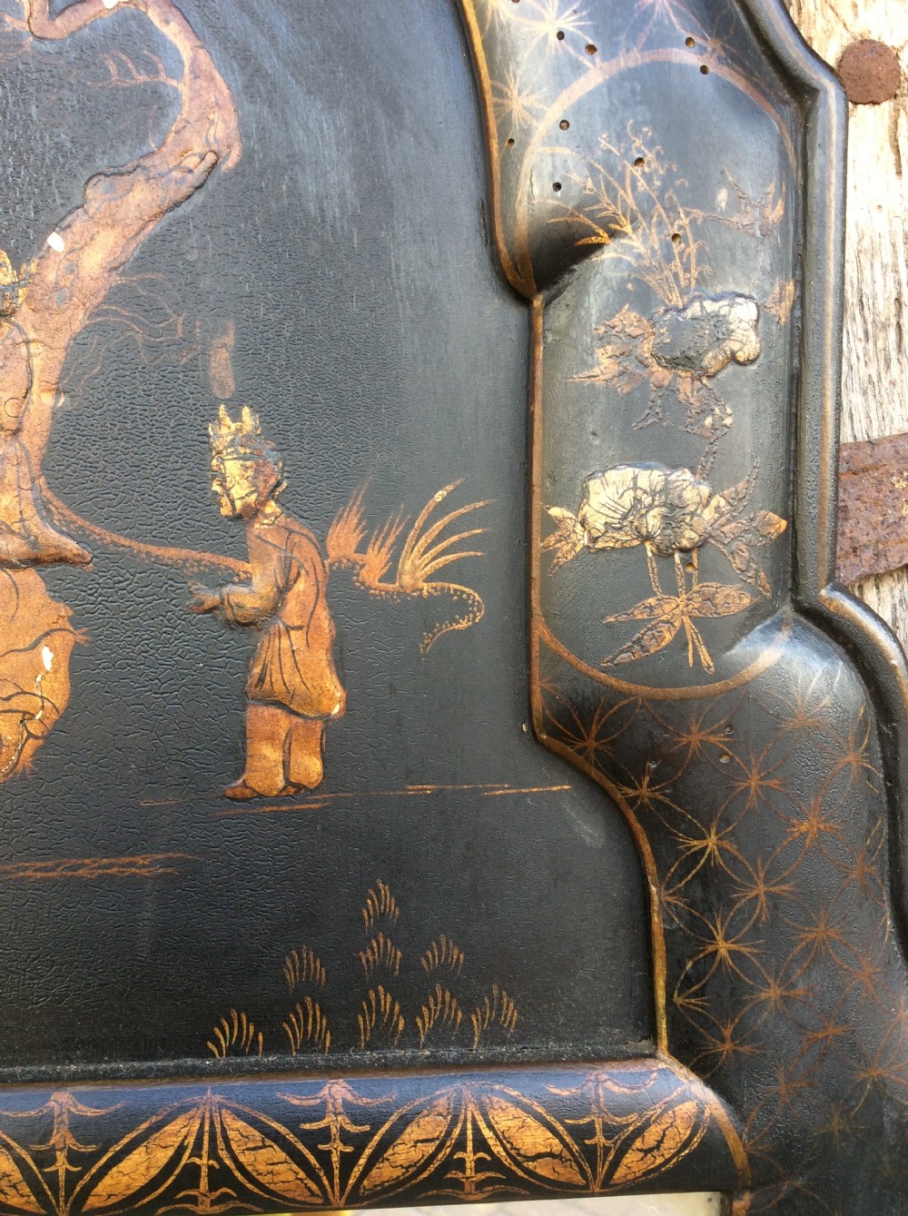 A 19thC Chinoiserie lacquered mirror  View IV