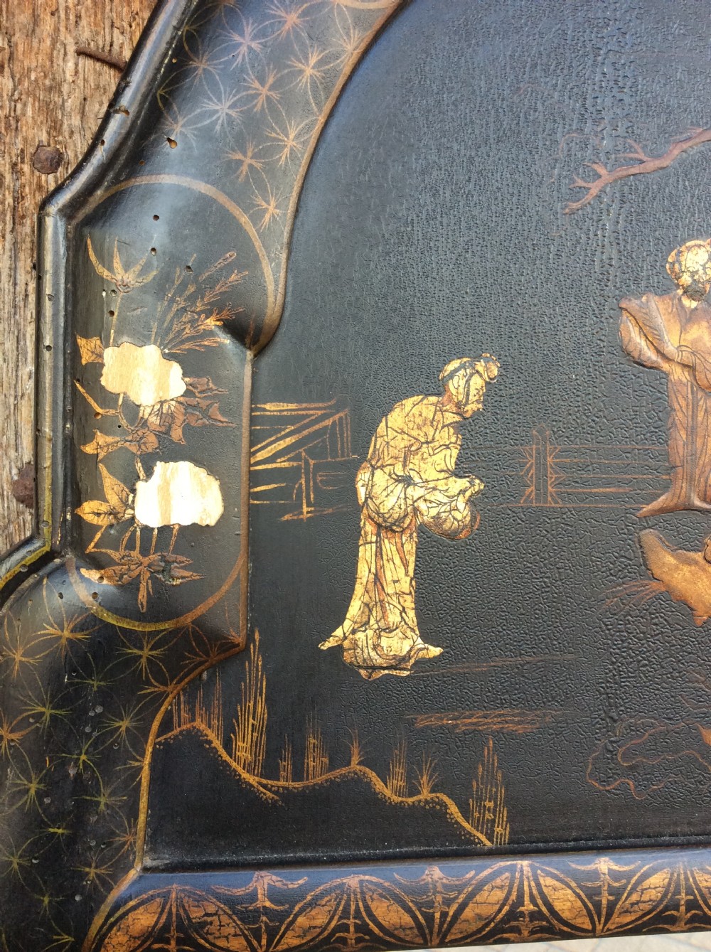 A 19thC Chinoiserie lacquered mirror  View V
