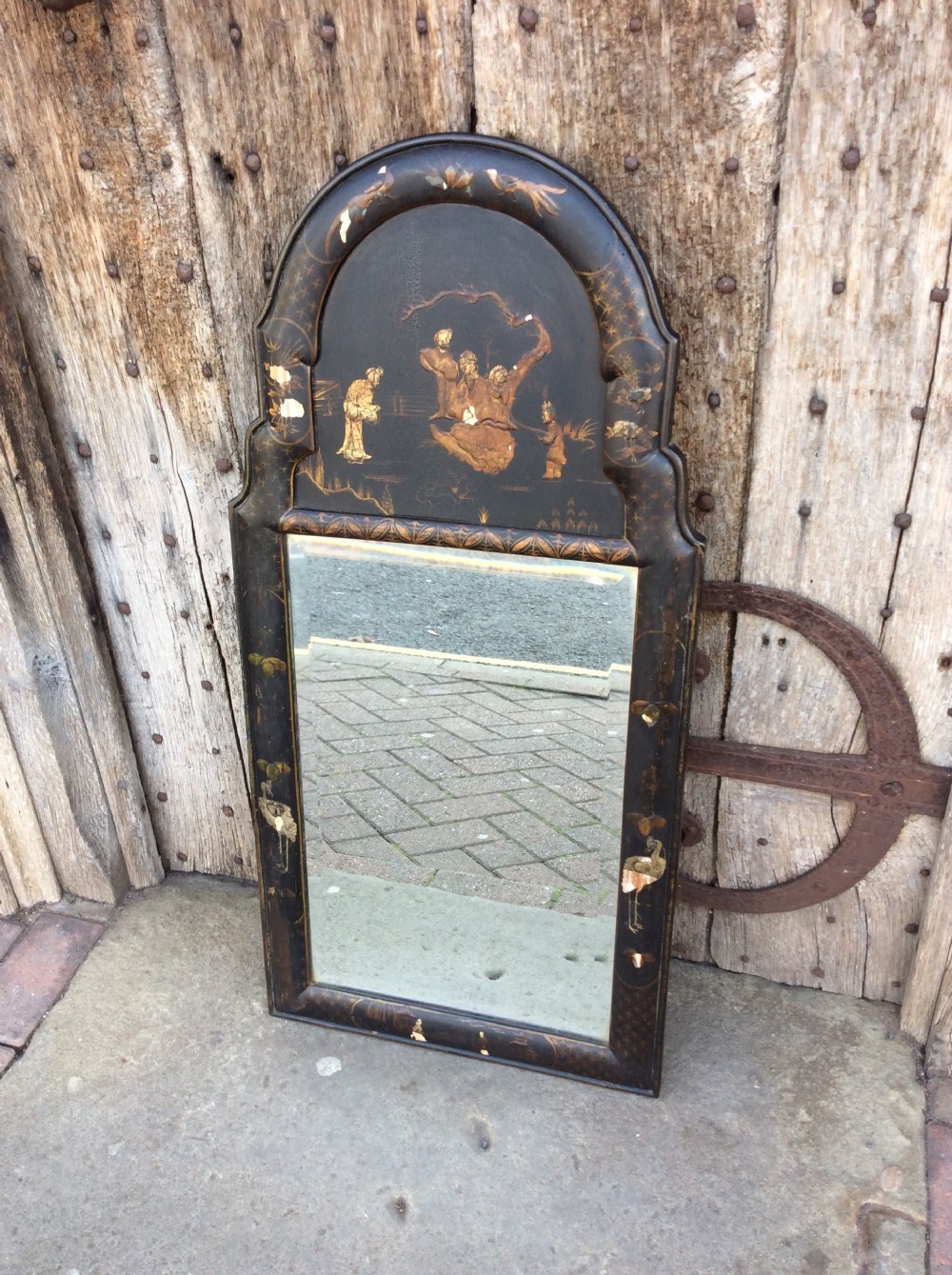 A 19thC Chinoiserie lacquered mirror  View VIII