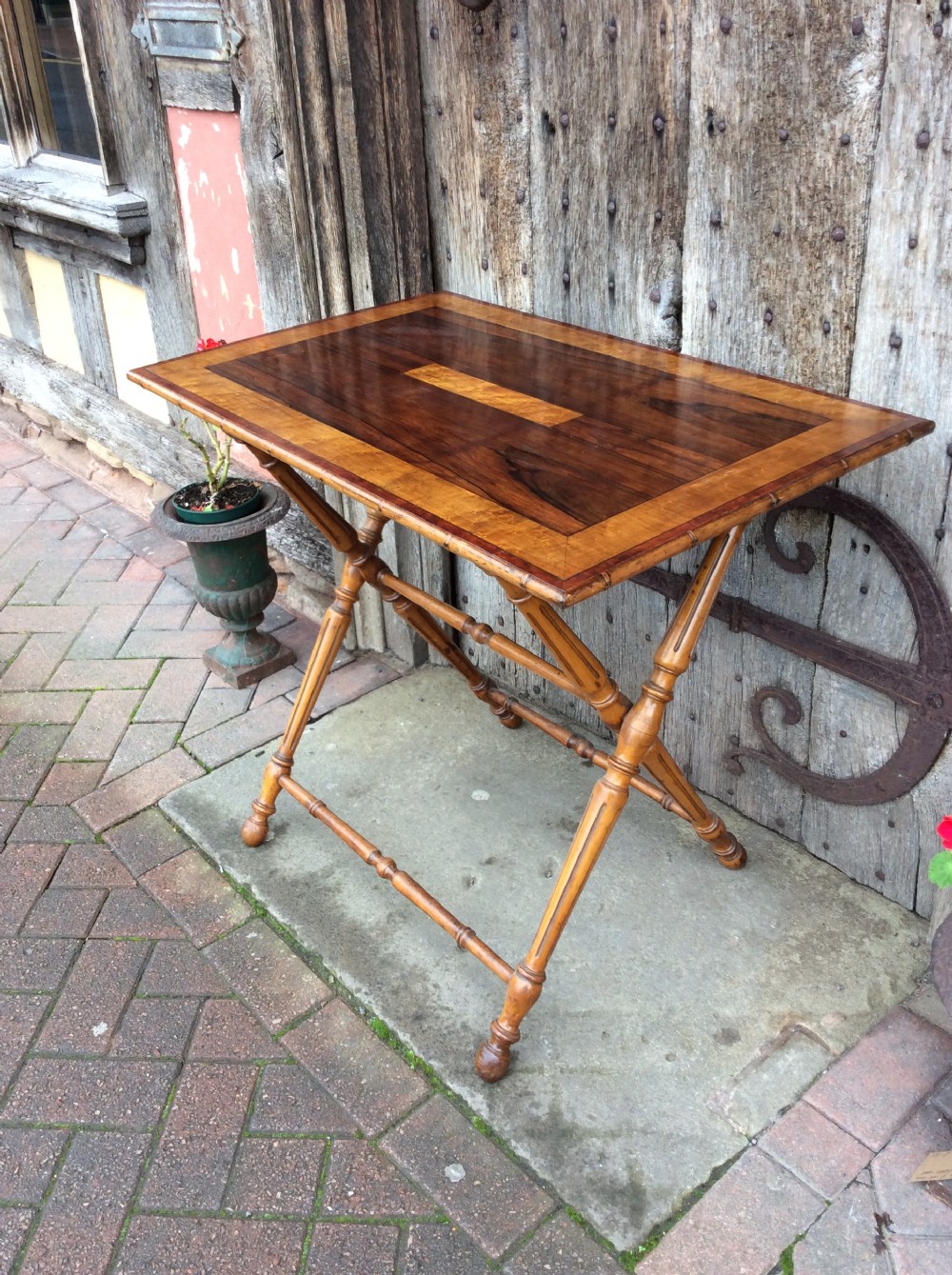 A 19thC Coaching table in rosewood and birds eye maple View IV