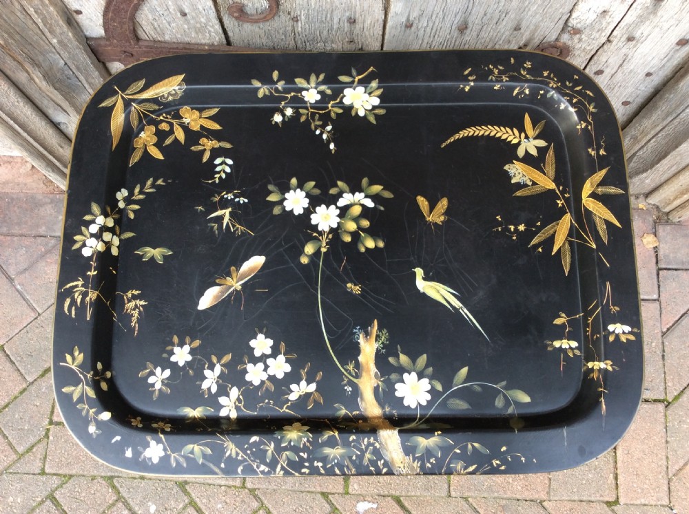 A 19thC papier mâché tray standing on later stand View IV