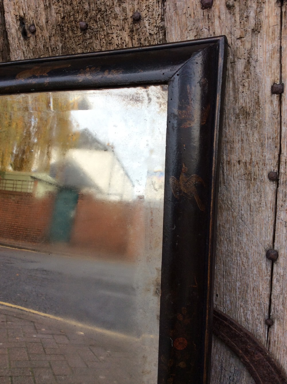 An 18thC black lacquered chinoiserie mirror View IV