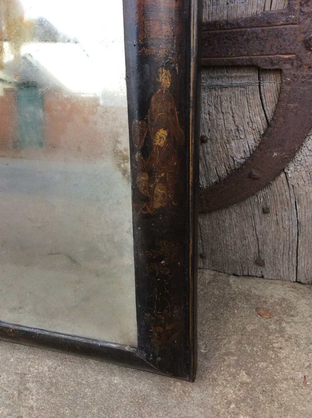 An 18thC black lacquered chinoiserie mirror View V