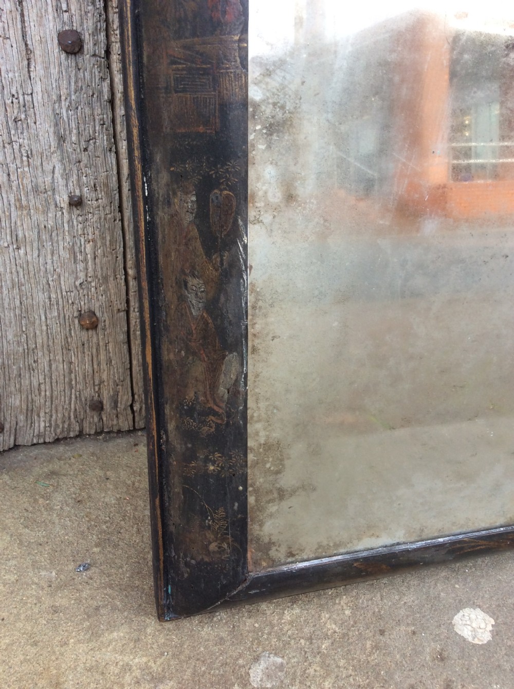 An 18thC black lacquered chinoiserie mirror View VI