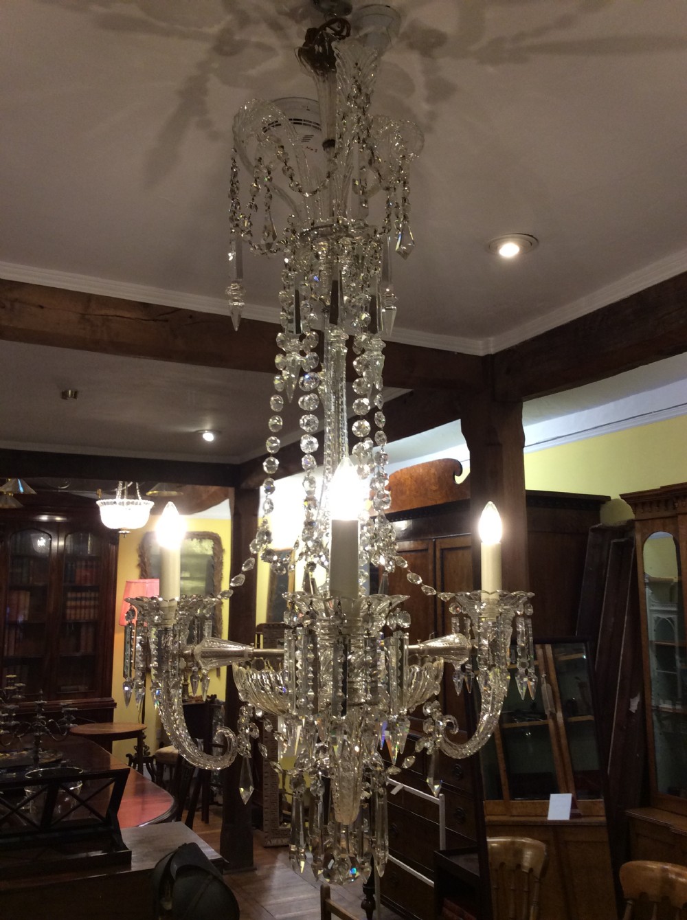 A 19thC three light Cornucopia cut glass chandelier in the style of F C Cosler