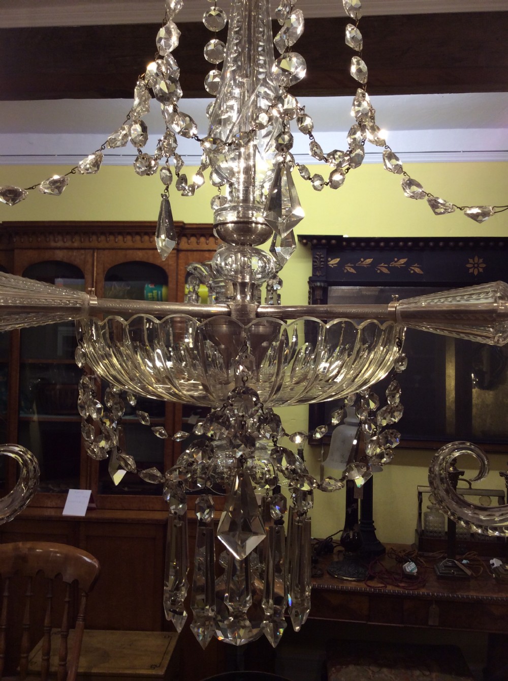 A 19thC three light Cornucopia cut glass chandelier in the style of F C Cosler View II
