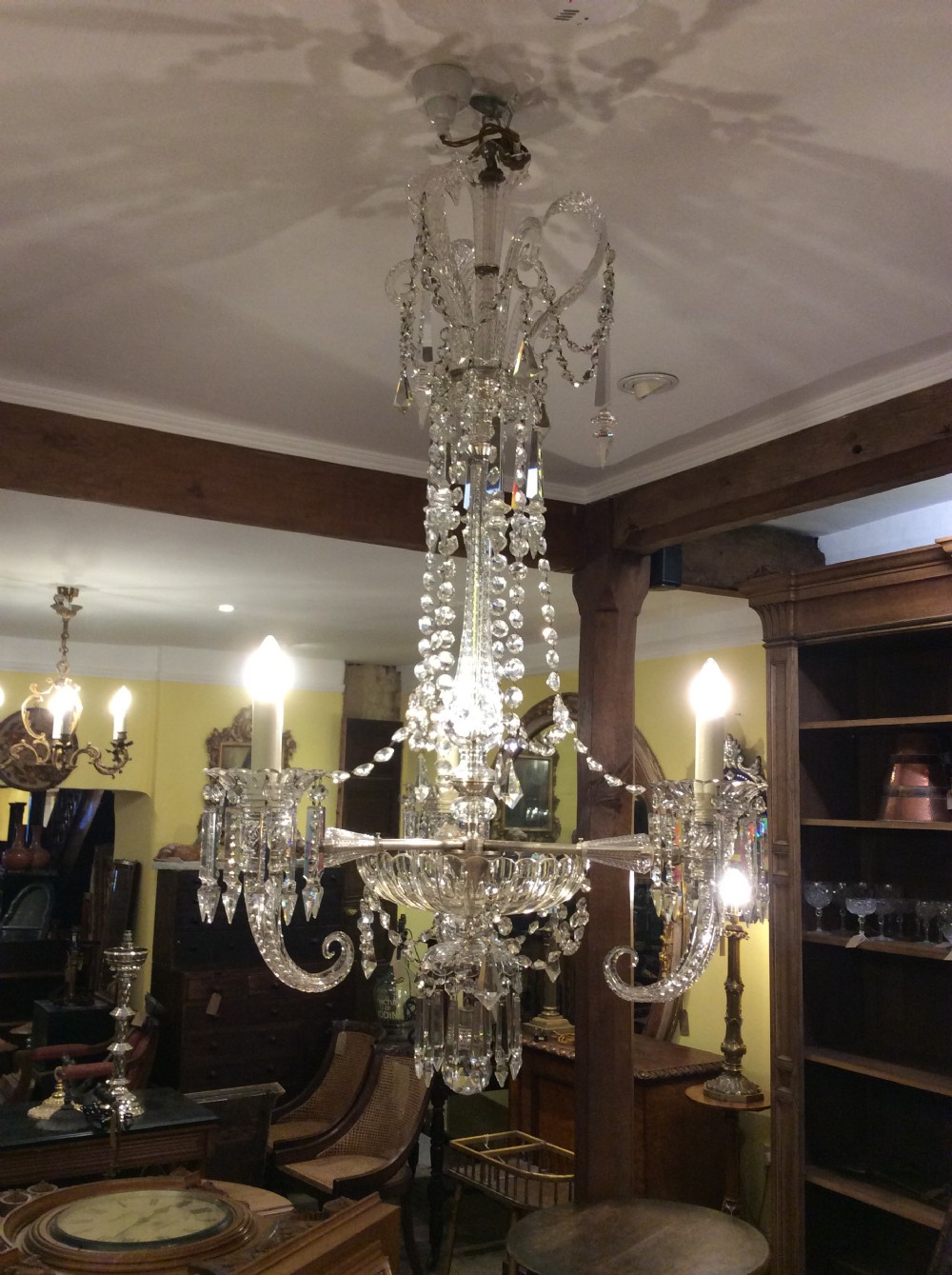 A 19thC three light Cornucopia cut glass chandelier in the style of F C Cosler View III