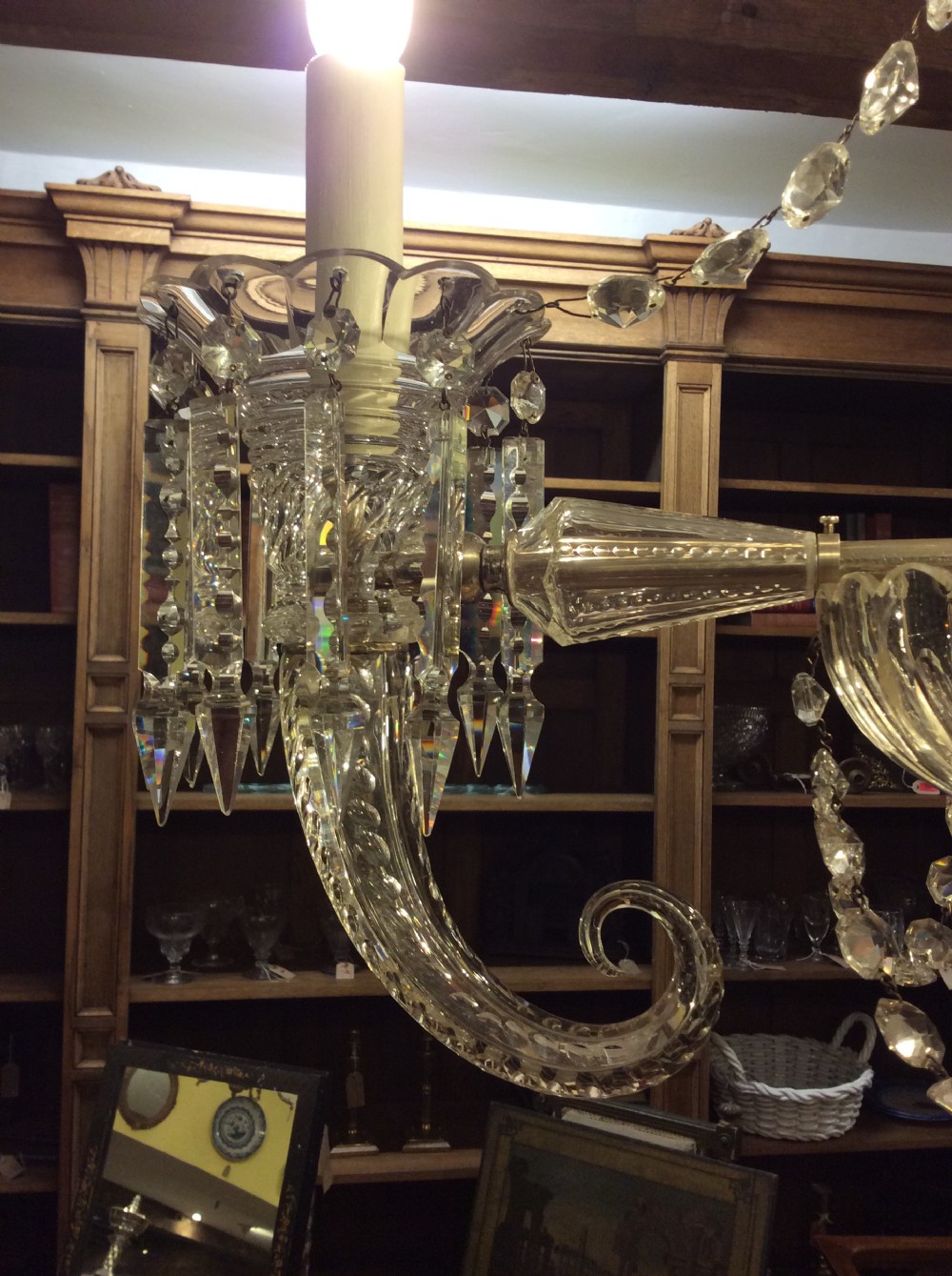 A 19thC three light Cornucopia cut glass chandelier in the style of F C Cosler View V