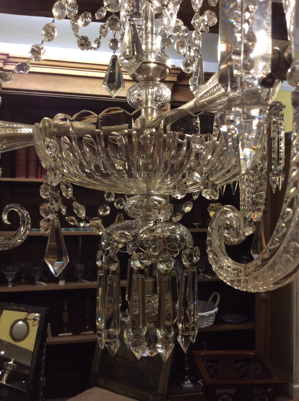 A 19thC three light Cornucopia cut glass chandelier in the style of F C Cosler View VI