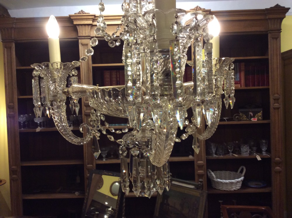 A 19thC three light Cornucopia cut glass chandelier in the style of F C Cosler View VII