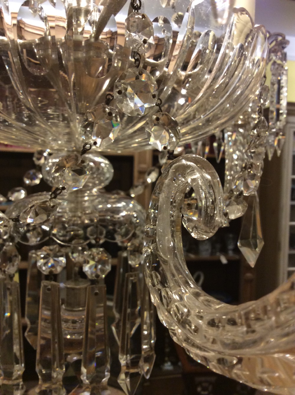 A 19thC three light Cornucopia cut glass chandelier in the style of F C Cosler View IX