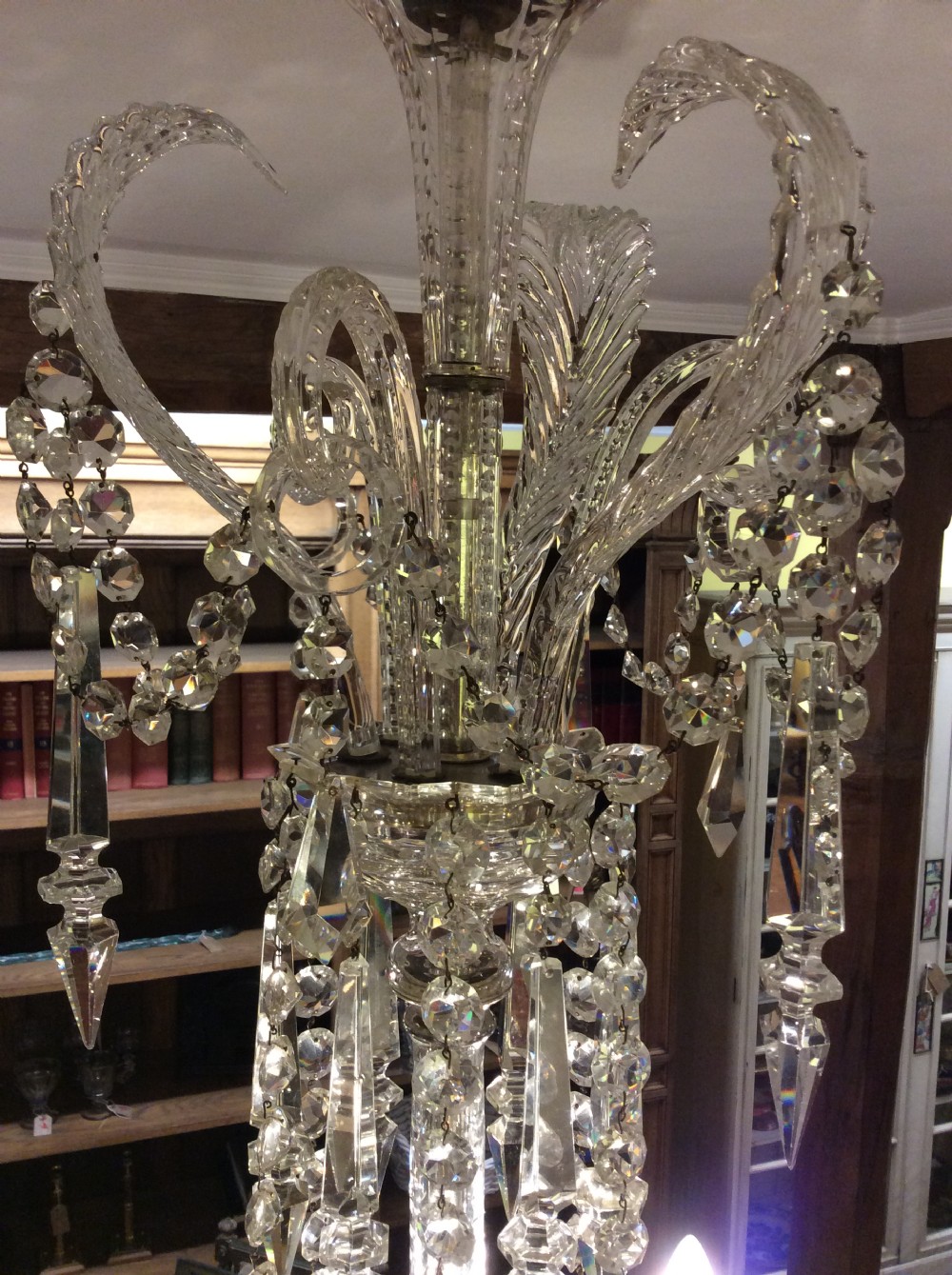 A 19thC three light Cornucopia cut glass chandelier in the style of F C Cosler View X